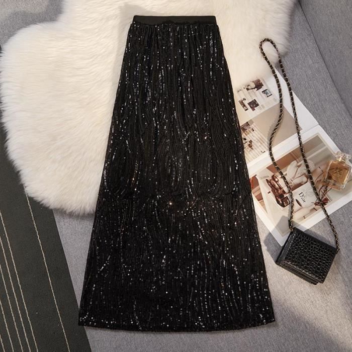 Jupe Longue jupe a paillettes pour femmes taille haute perles droite extensible elegante mode Chic ete 2023 black C2286 Blanc Cdiscount Pret a Porter