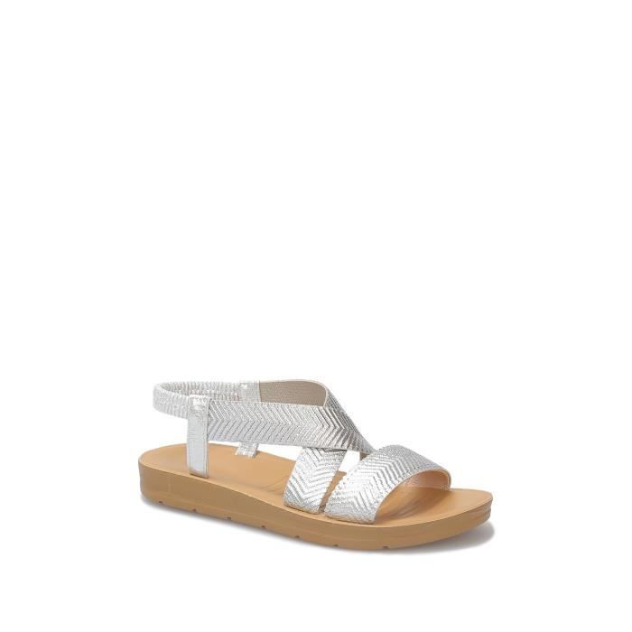 Sandales Femme LA MODEUSE Brides elastiques croisees Blanc Argente Talon 2cm Argente Cdiscount Chaussures