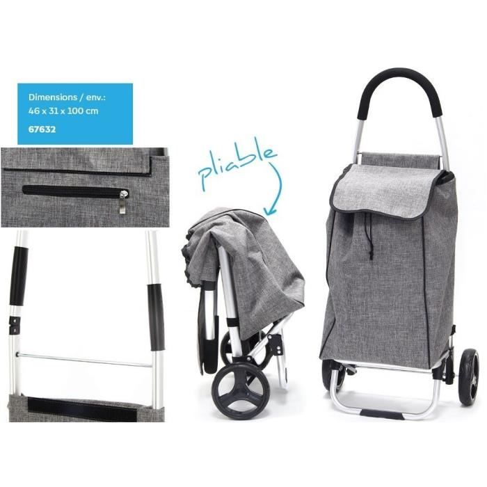 Chariot de courses 2en1 gris 30kg pliable sac amovible 6 roues caddie  courses montant escaliers poussette marché sac réfrigérant