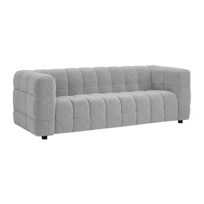 Canapé droit 3 places convertible en tissu bouclette - Blanc Alya