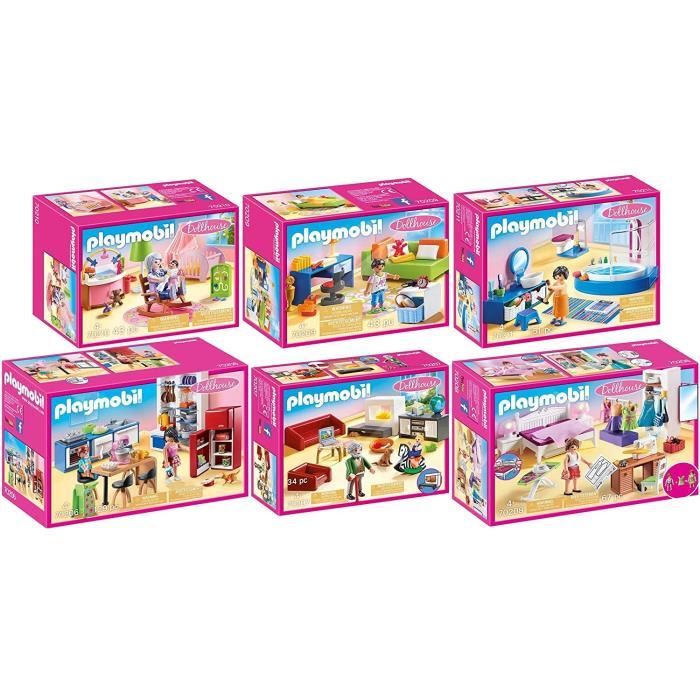 Lot de 6 figurines Playmobil Dollhouse - Cuisine, Salon, Chambre
