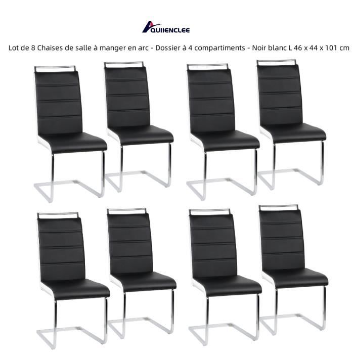 QUIIENCLEE Lot de 8 Chaises de salle à manger en arc - Dossier à 4 compartiments - Noir blanc L 46 x 44 x 101 cm