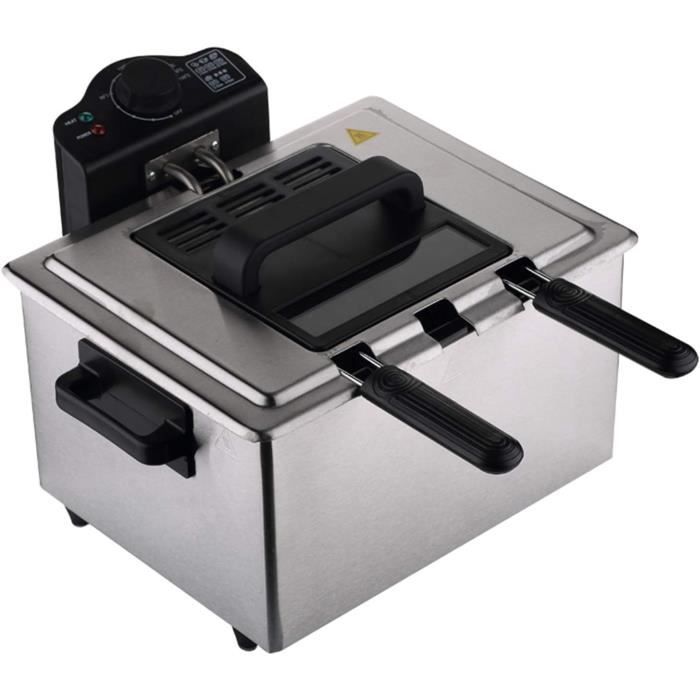 Friteuse En Acier Inox 304 5L Avec Panier Filtrant Et Thermomètre - Idéale Pour Frites, Tempura, Pâtes - Couvercle Verre, Compatible Induction