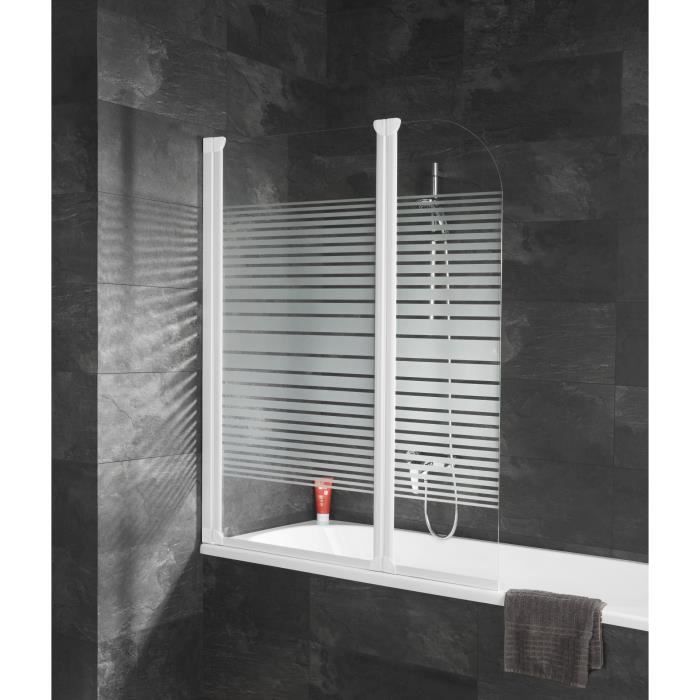 Pare-baignoire 80 x 140 cm, Schulte, paroi de baignoire 1 volet pivotant,  style verrière atelier, verre de sécurité anticalcaire