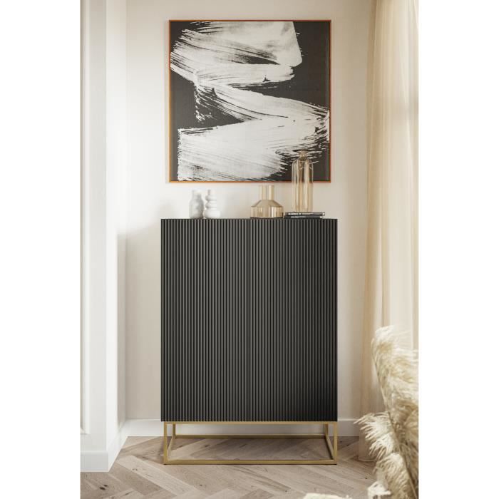 commode haute à deux portes - selsey - veldio - 90 cm - noir - style scandinave et moderne