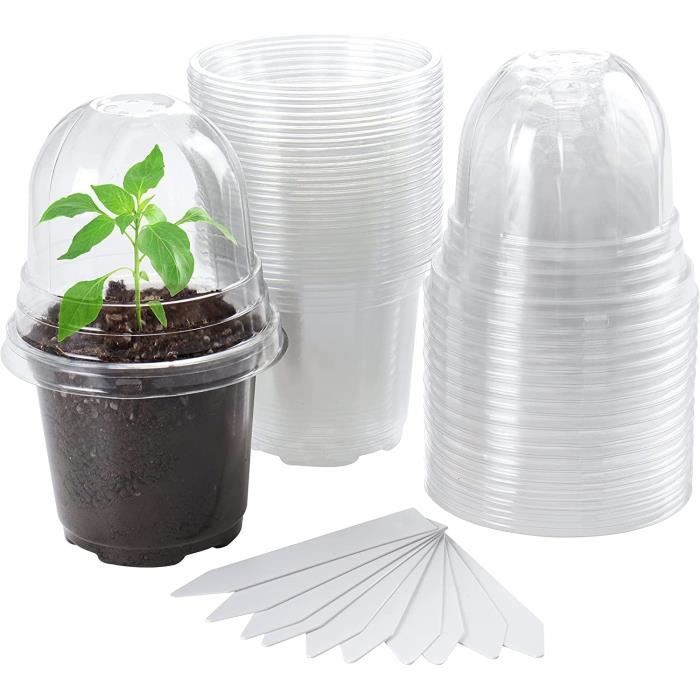 30 Pots De Jardinage Avec Dôme - 10cm - Transparents, Drainage - Pour Semis Et Boutures