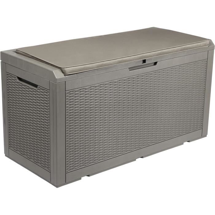 Coffre De Rangement Extérieur 96L - Avec Couvercle Verrouillable Et Aspect Rotin - Banc/table D'appoint - 6
