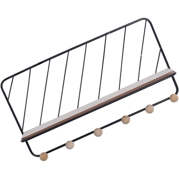Etagere Murale Bois Avec 4 Crochets, Gris, Porte Manteau Mural, Porte