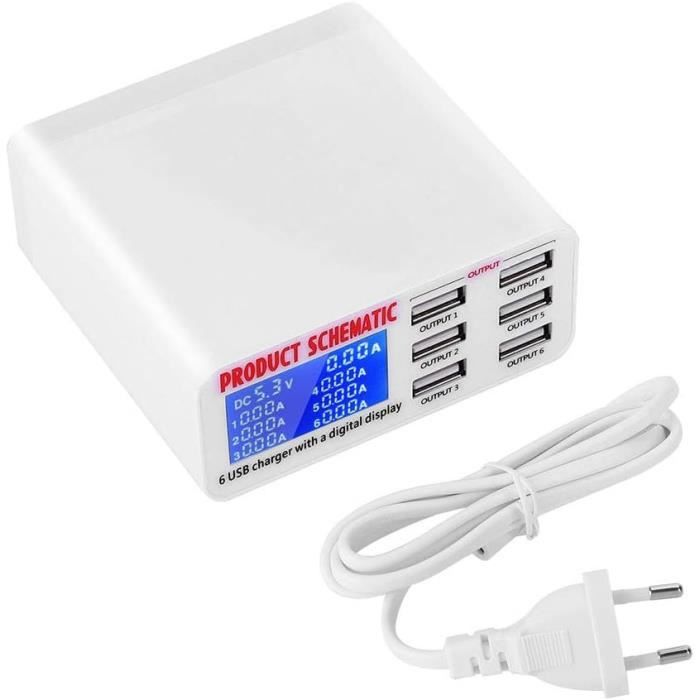Chargeur Mural USB Rapide 5 Ports QC3.0 - Compatible IPhone 15 Et Tous Smartphones - Neuf