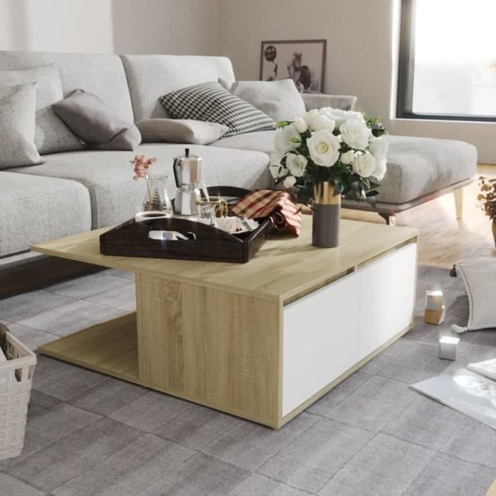 Table Basse Moderne Vicco Fabien - Blanc Sonoma - 100x60x45.5 Cm - Neuf En Kit