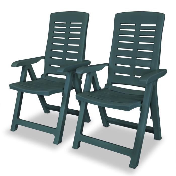 vidaXL 2 pcs Chaises inclinables de jardin Plastique Vert
