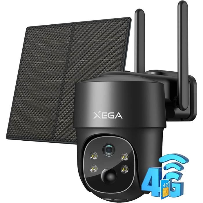 Caméra de surveillance solaire XEGA 4G LTE 2K avec vision nocturne et batterie 9000mAh