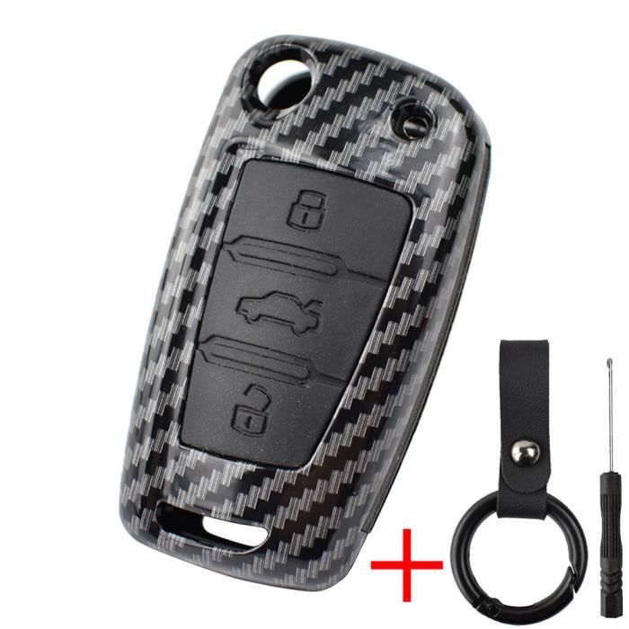 Coque de clé télécommande à 3 bouton en motif fibre de carbone Pour Audi A1-S1 A3-S3 A4 A6-RS6 Q3 Q7 TT