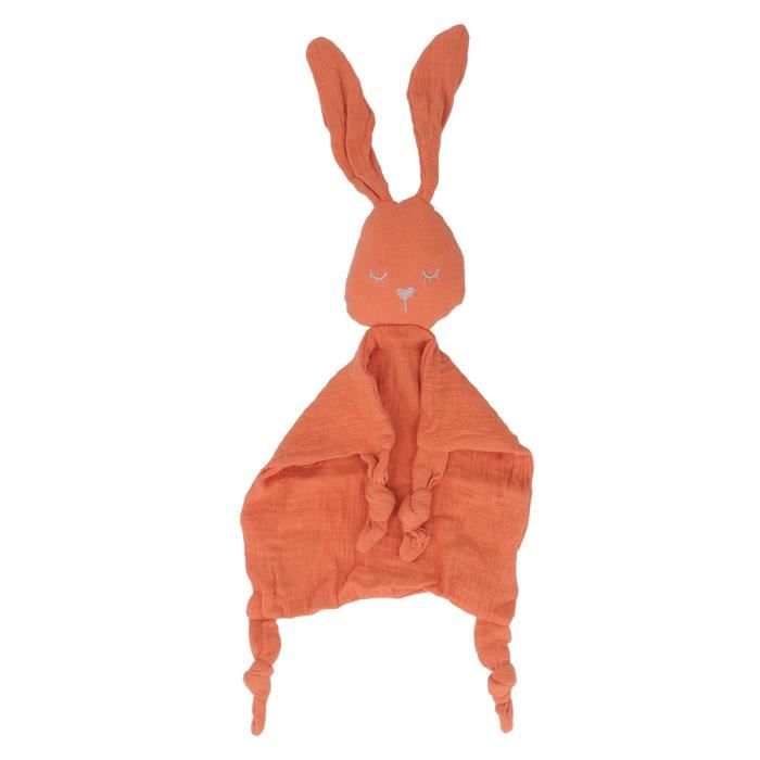 Doudou avec tête de lapin, tulle double couche en 100 % coton biologique, cadeau de naissance pour bébé garçon et fille, rose