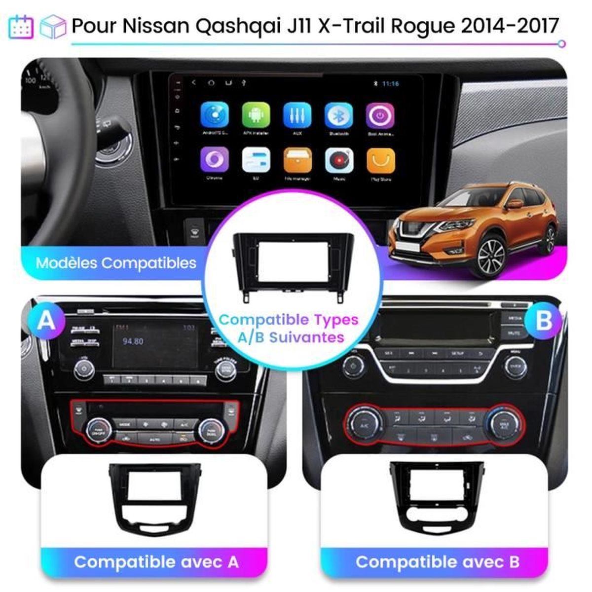 Podofo Autoradio pour Nissan Qashqai J10 2006-2016 2+32G Carplay Sans Fil  HIFI Bluetooth avec écran 9'' Autoradio Autoradio [130] - Cdiscount Auto