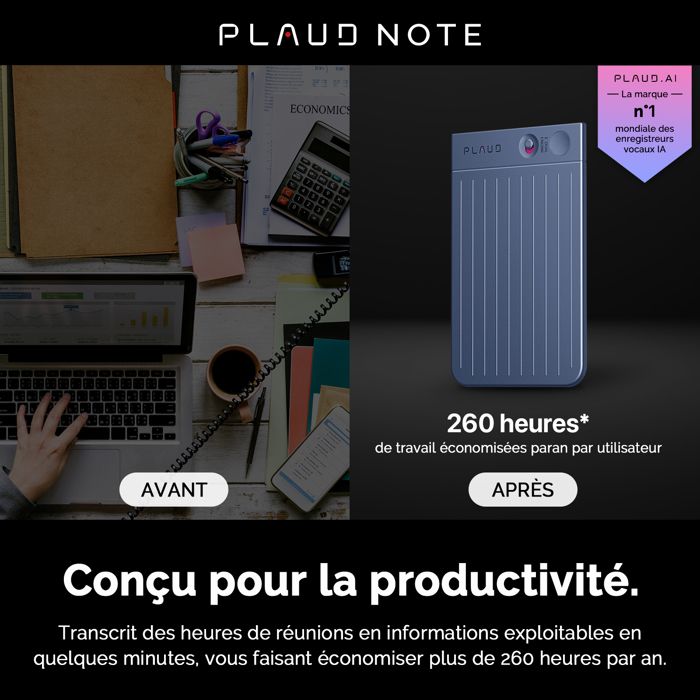 PLAUD NotePin Enregistreur Vocal IA - 64 Go, Transcription 112 Langues - Pour Réunions, Conférences, Appels