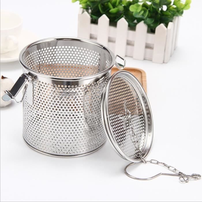 Passoire à épices En Inox Avec Chaîne - Panier Filtre 8x8x9 Cm Pour Thé, Soupe, Infusion (Argent)