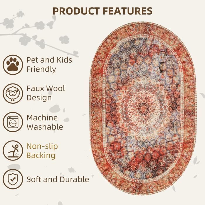 Tapis Gitans Lavables - Lot De 4 Pièces Design Tourbillon Ovale - Couleur Biscuit