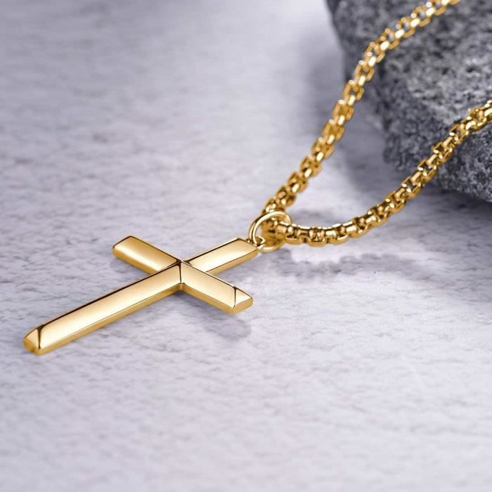 Collier Croix Homme Acier Inoxydable Argent Noir Or Chaîne en Corde Superposée Pendentif Croix