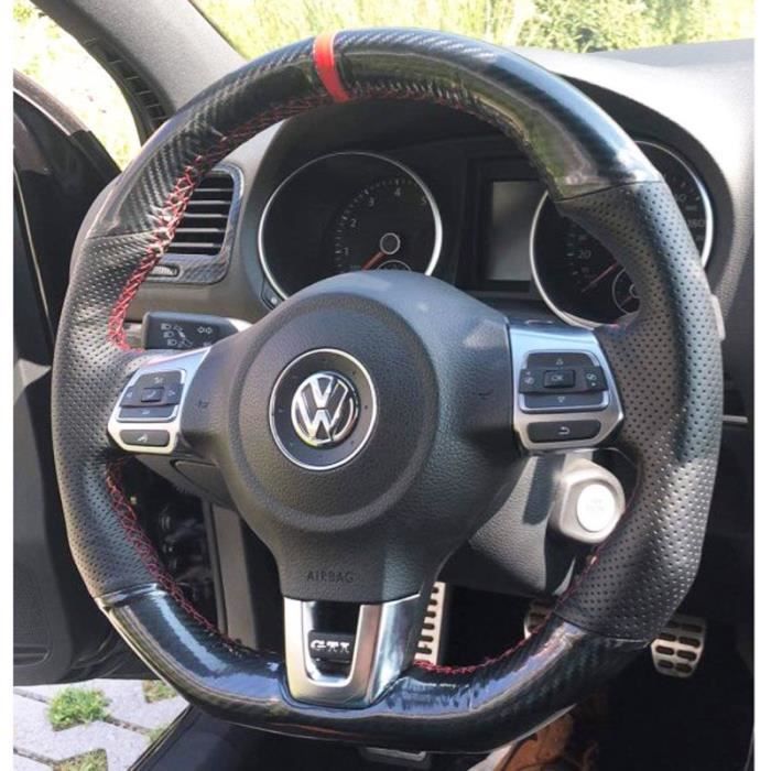 Housse De Volant De Voiture En Cuir Véritable Noir Cousu À La Main En Fiber  De Carbone Pour Volkswagen Golf 6 GTI MK6 Scirocco R Du 38,78 €