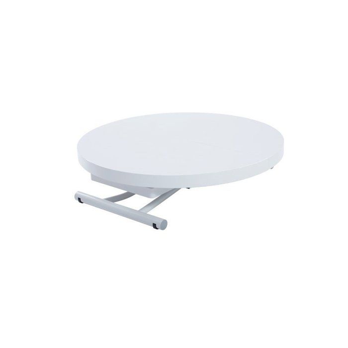 Table Basse Relevable Ronde Table basse ronde relevable et extensible SATURNA laqué blanc brillant ...
