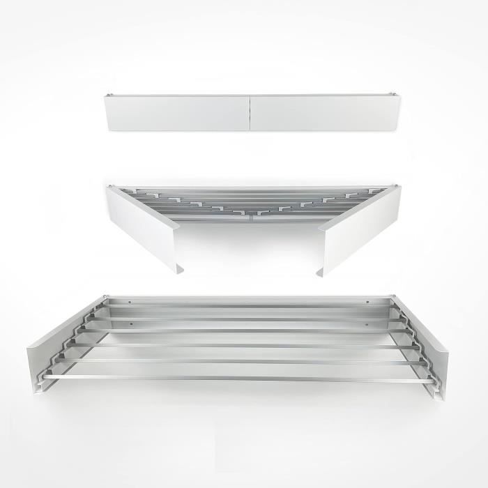 Étendoir Mural Pliable En Métal MSV - Dimensions 80x45x19 Cm, Blanc, Gain De Place Pour Séchage Intérieur/extérieur
