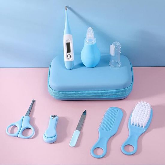 Trousse Soin Bébé MKNZOME 8pcs - Kit Toilette Nouveau-Né Avec Thermomètre Et Aspirateur Nasal