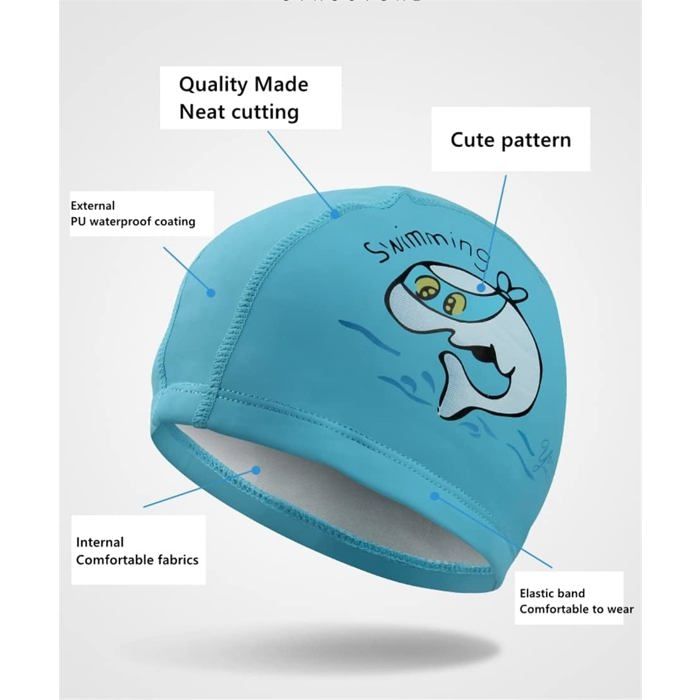 TODREMOU Bonnet De Bain Enfant – 3 à 10 Ans – PU élastique, Ajustable, Motifs Rigolos – Protège Des Cheveux Du Chlore – Pour Piscine, Bain, Aquagym