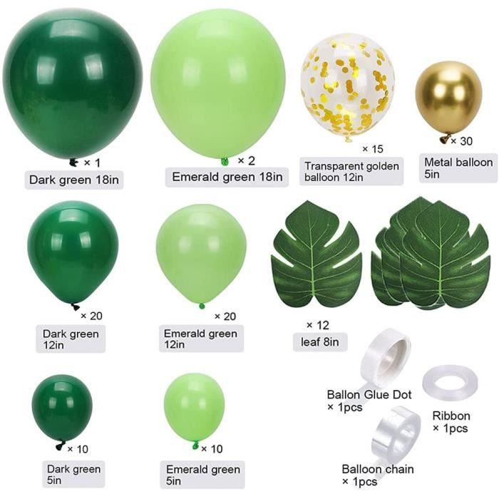 Kit Arche Ballon Jungle Vert, 145Pcs Guirlande Décoration Forêt Safari Vert  Or Avec Feuille De Palmier Tropical, Confetti G[u289] - Cdiscount Maison