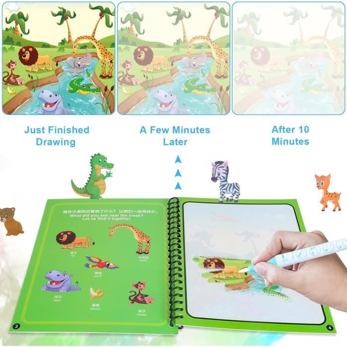 Livre de Dessin de eau,4 Pièces Magic Water Book Réutilisable avec 4