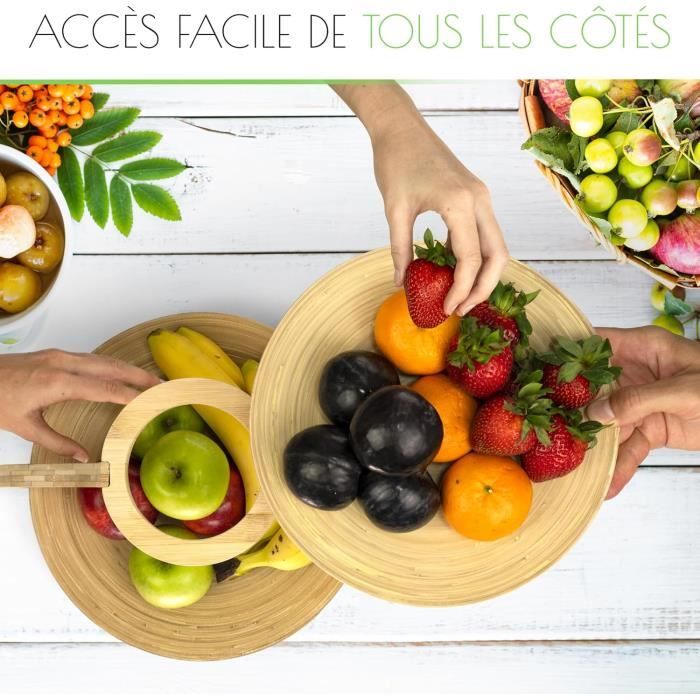 Corbeille à Fruits Noire Avec Crochet à Bananes - Fond En Bambou, Structure Métal - Rangement Cuisine élégant