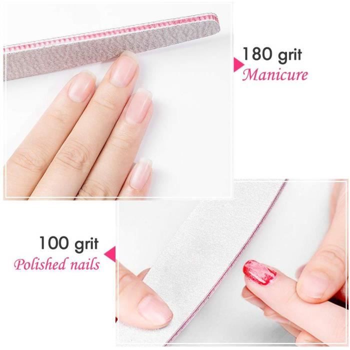 Limes à Ongles Professionnelles 20 Pièces - Double Face 100/180 Grains - Pour Soin Et Façonnage Des Ongles
