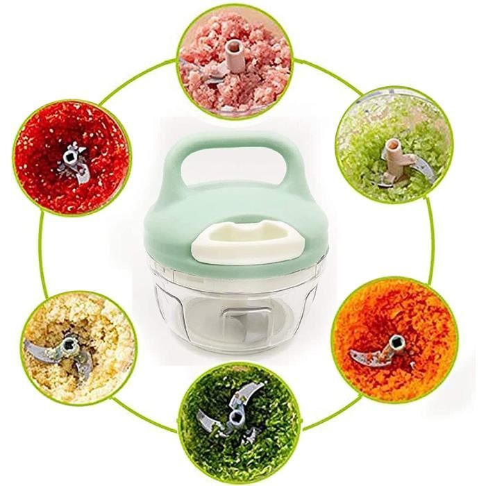 Mini Hachoir Manuel Cuisine 500ml - 3 Lames Inoxydable, Broyeur Légumes Fruits Ail Oignon Avec Cordon De Tirage
