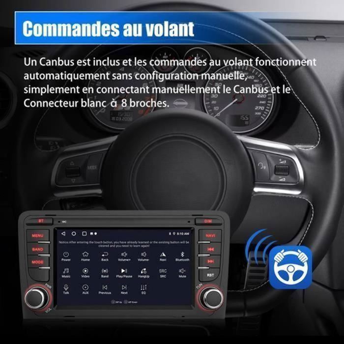 Autoradio Android 7 Pouces Pour Audi A3 8P (2003-2012) – CarPlay Et Android Auto Sans Fil, GPS, 4GB+64GB