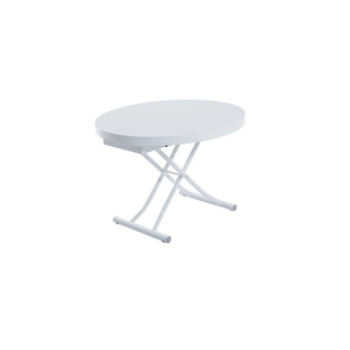Table Basse Relevable Ronde Table basse ronde relevable et extensible SATURNA laqué blanc brillant ...