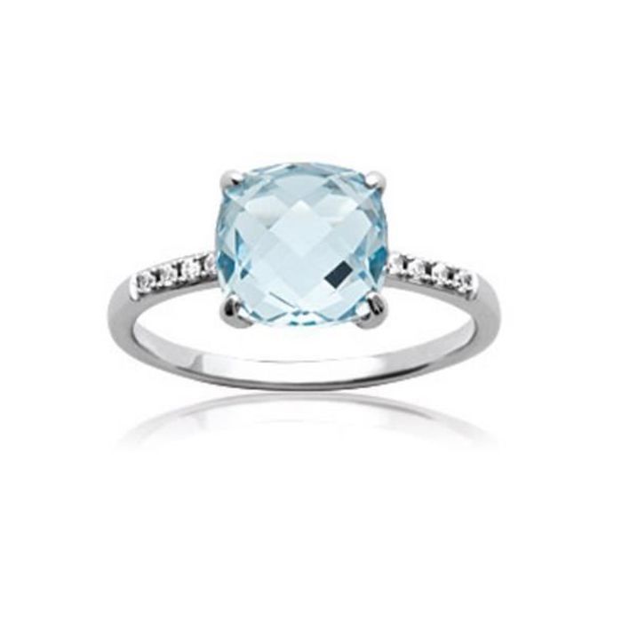 Bague Solitaire Diamant Bleu Traité 10,10 Ct - Argent 925 - Taille 7