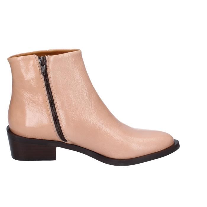 Bottines Femme KANNA Rose Verni Talon Large Fermeture clair