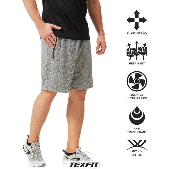 Short de Sport Anti Transpirant Texfit Homme Respirant Leger UPF 50 Lot de 2