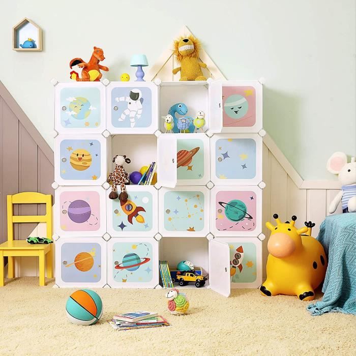 SONGMICS Meuble de Rangement Enfant 15 Cubes, Armoire modulable avec  Portes, Étagère en Plastique, pour vêtements, Chaussures, Jouets, Sacs  d'école, 153 x 31 x 153 cm, Blanc LPC902W : : Cuisine et Maison