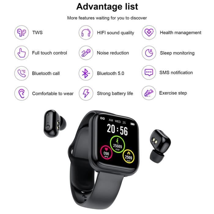 Montre Connectée LIGE Noire - Étanche Sport - 45.5mm - + Écouteurs Bluetooth Offerts !