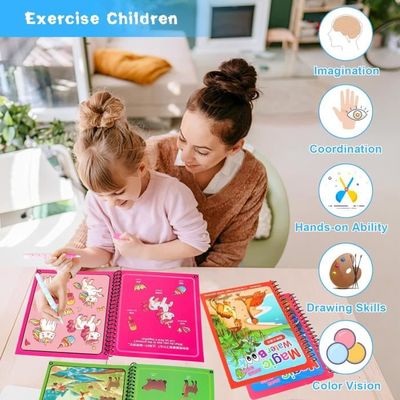 4 Pcs Livre de Coloriage, Peinture Magique a L'eau à Enfant, Magic