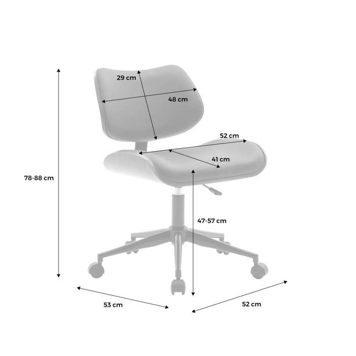 Chaise de bureau design pivotante 360° noir, bois foncé noyer et métal noir CURVED