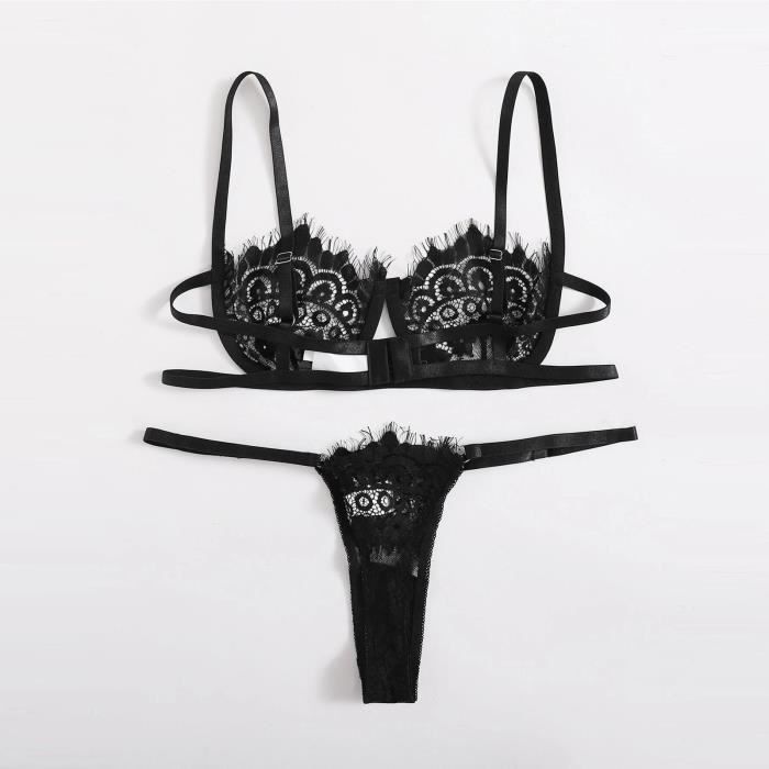 Corset Noir Dentelle Avec Anneaux Acier - Sous-vêtement Femme Sexy, Pyjama Ou Lingerie, En Polyester Extensible