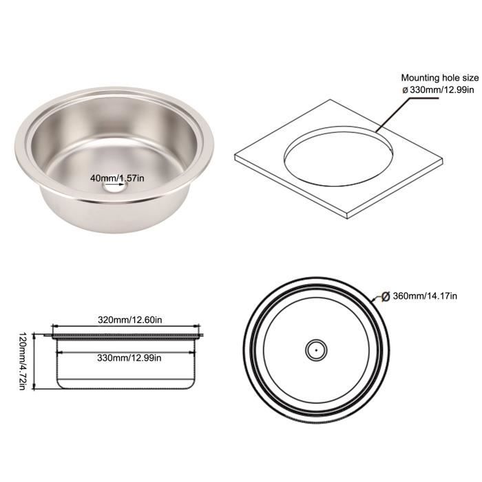 43,2 cm Workstation Drop-in évier, cuisine ou RV évier avec couvercle de robinet pliable et crépine ensemble complet, barre en acier inoxydable bateau caravane camping-car van lave-mains bol (Color