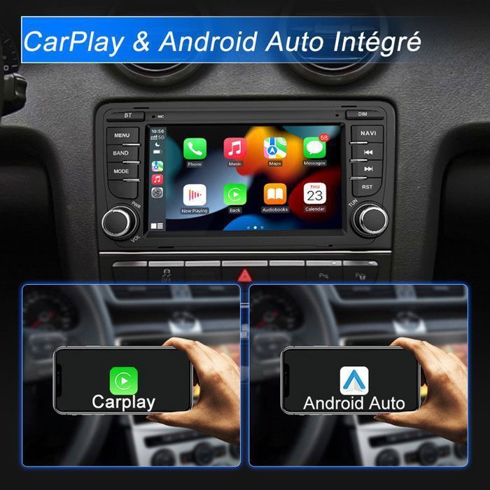 Autoradio Android Pour Audi A3 S3 RS3 2003-2012 – 7" IPS Tactile, CarPlay & Android Auto Sans Fil, Bluetooth, FM/AM