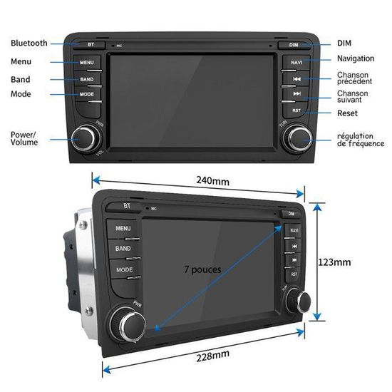 Autoradio Android 7 Pouces Pour Audi A3 8P 2003-2012 - WiFi, GPS, Bluetooth, Caméra De Recul, 1+32Go