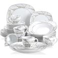Veweet SERENA 30pcs Service de Table Porcelaine 6pcs pour Assiette Plate, Assiette à Dessert, Assiette Creuse, Tasse avec Soucoupes-0