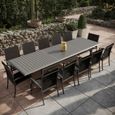 Table de jardin extensible aluminium 220/320cm + 12 fauteuils empilables textilène Gris Anthracite - ANDRA XL-0