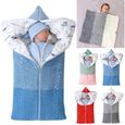 Sac de couchage bébé en coton tricoté - Gigoteuse hiver 0-12 mois avec fermeture éclair - Bleu-0
