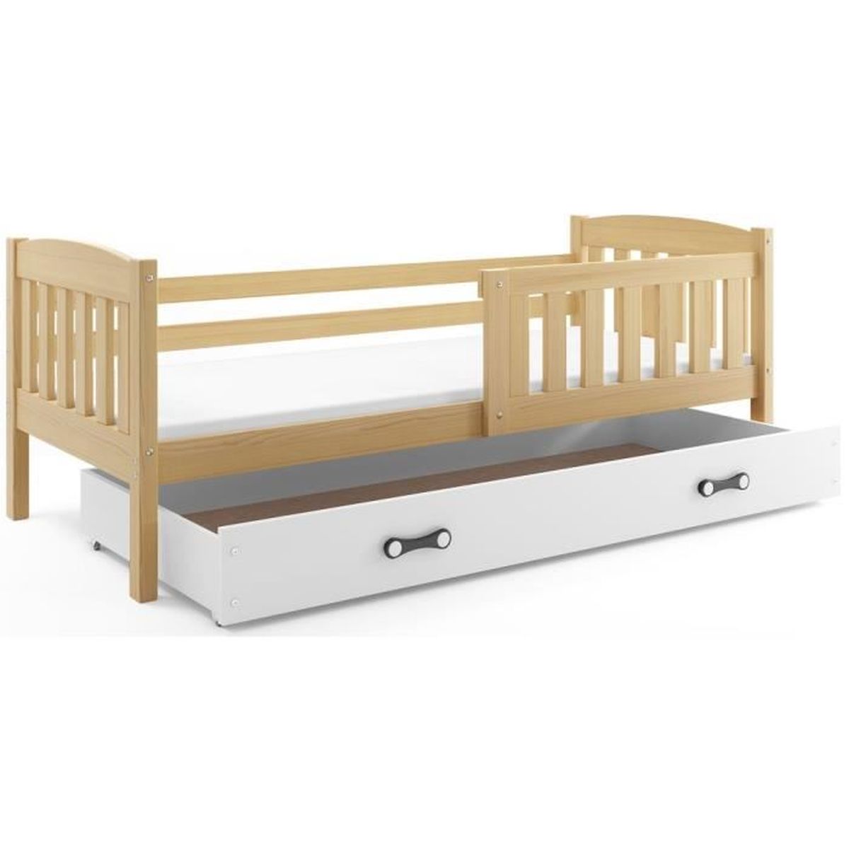 Lit enfant QUBA 190x90 avec matelas sommier et tiroir en PIN NATUREL+BLANC  - Achat / Vente ensemble literie - Cdiscount
